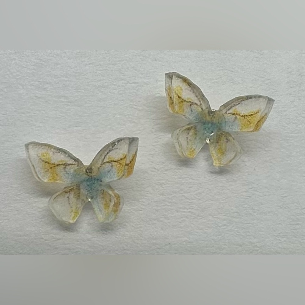🦋✨Mini fairy Pastel Watercolor Resin Butterfly Stud Earrings 925 Silver Post✨🦋 - Picture 10 of 16